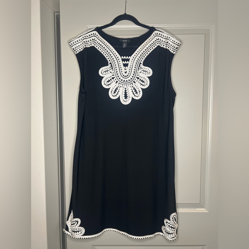 Alfani Black Dress with Cream Embroidery